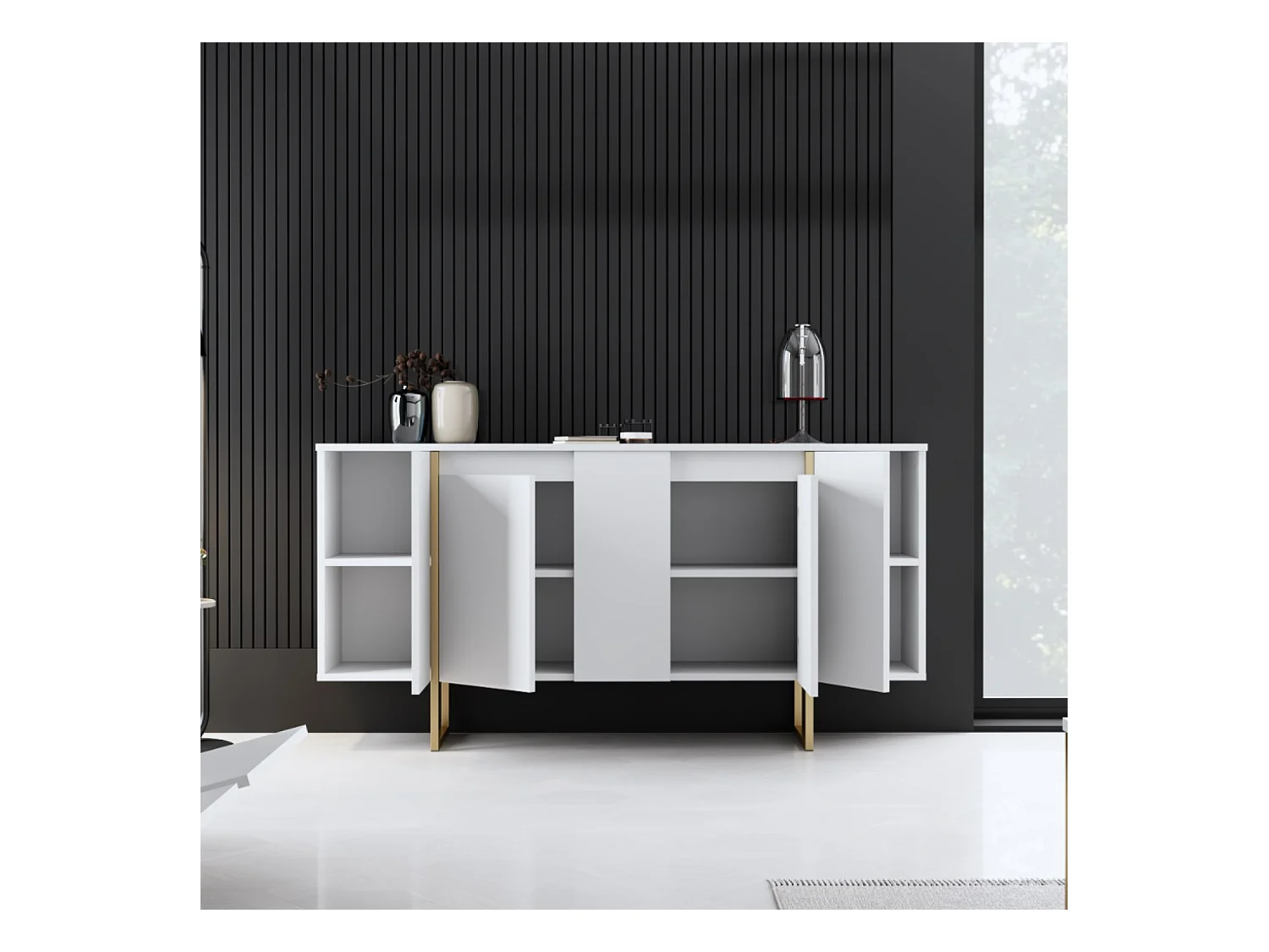 Buffet design blanc et or 160 cm - 4 portes LUXOR