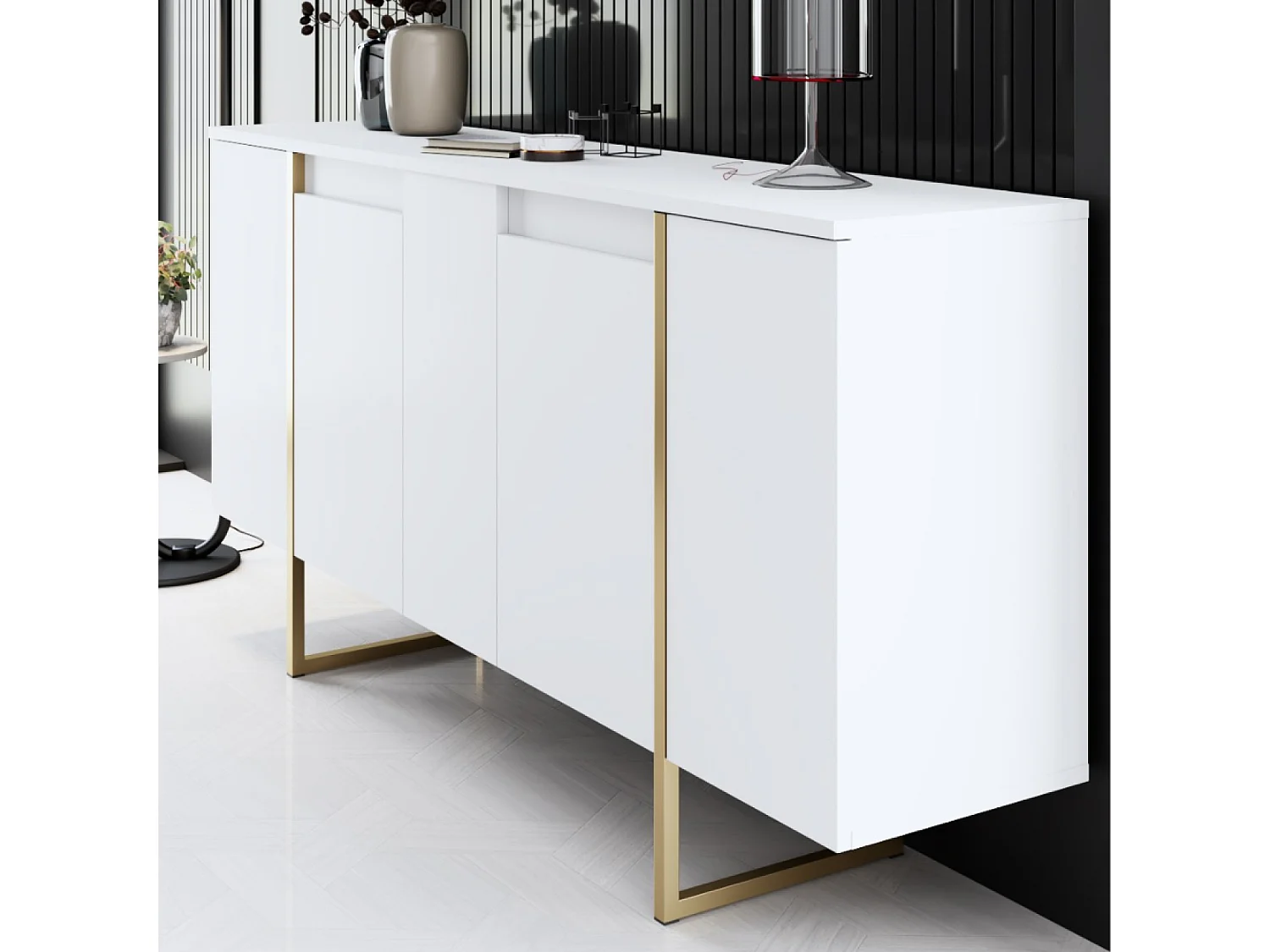 LUXOR - Credenza design bianco e oro da 160 cm - 4 ante