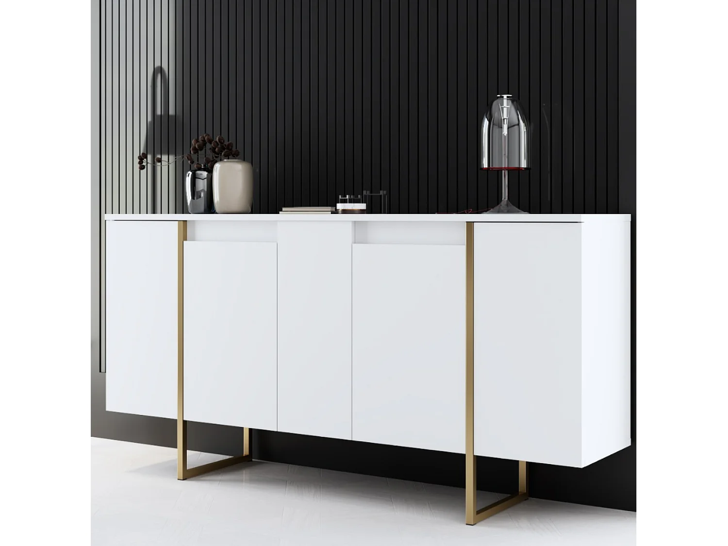 Buffet design branco e dourado 160 cm - 4 portas LUXOR