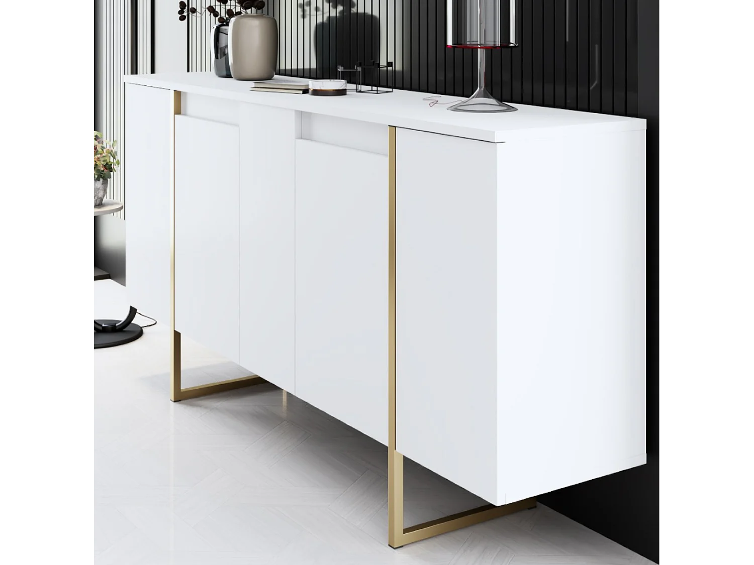 Buffet design wit en goud 160 cm - 4 deuren LUXOR