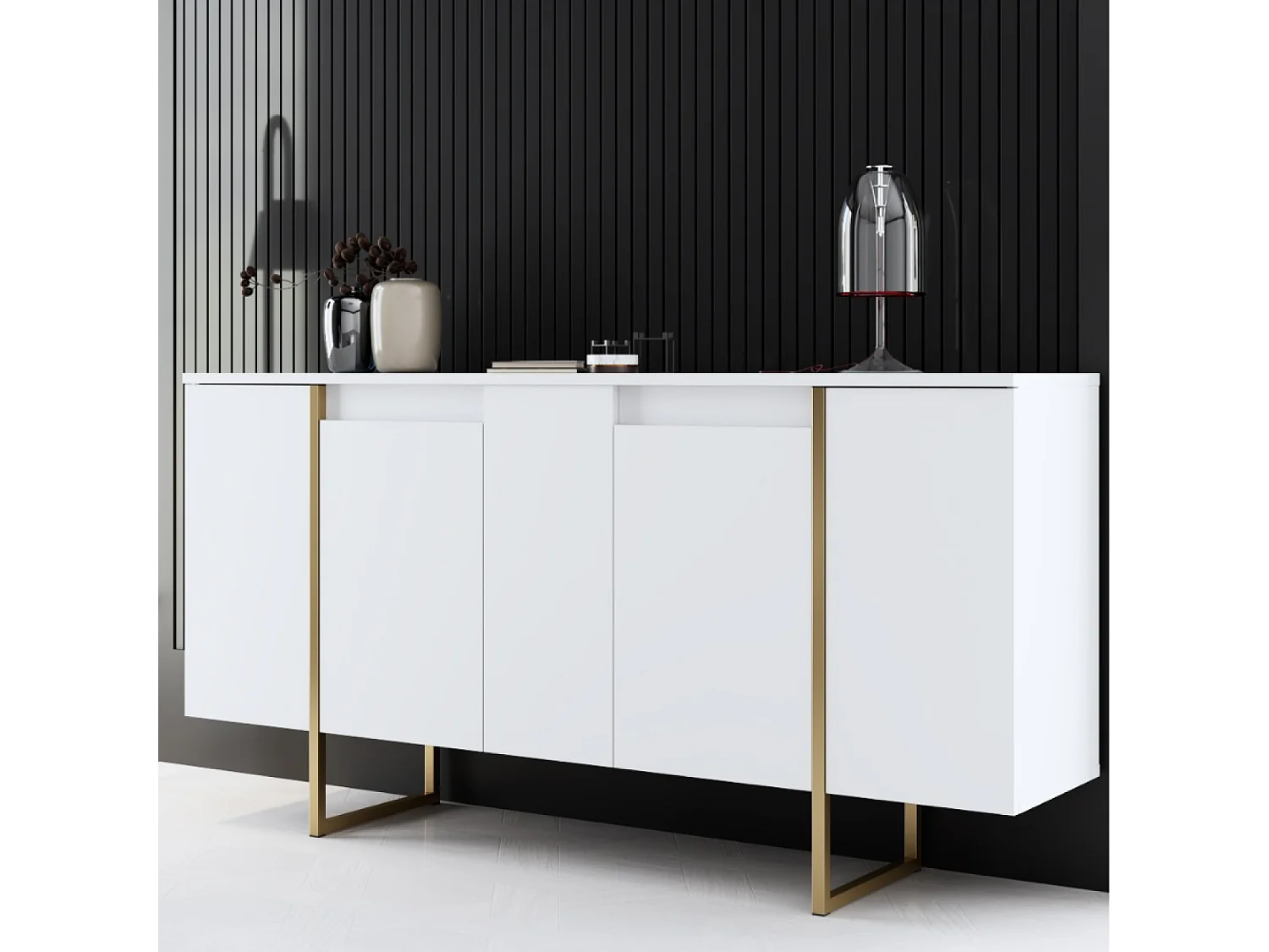 Buffet design blanc et or 160 cm - 4 portes LUXOR