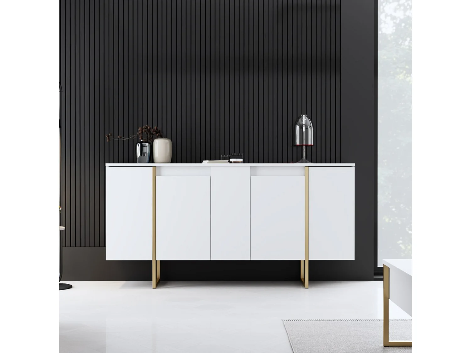 Buffet design wit en goud 160 cm - 4 deuren LUXOR