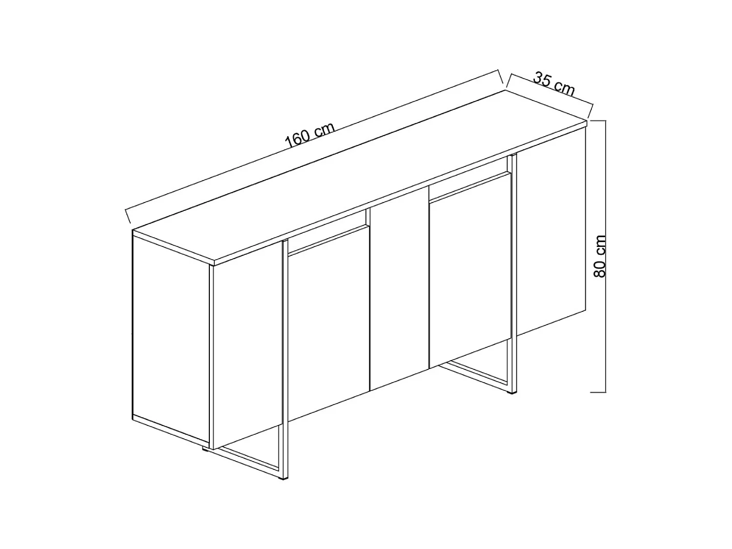 Buffet design wit en goud 160 cm - 4 deuren LUXOR