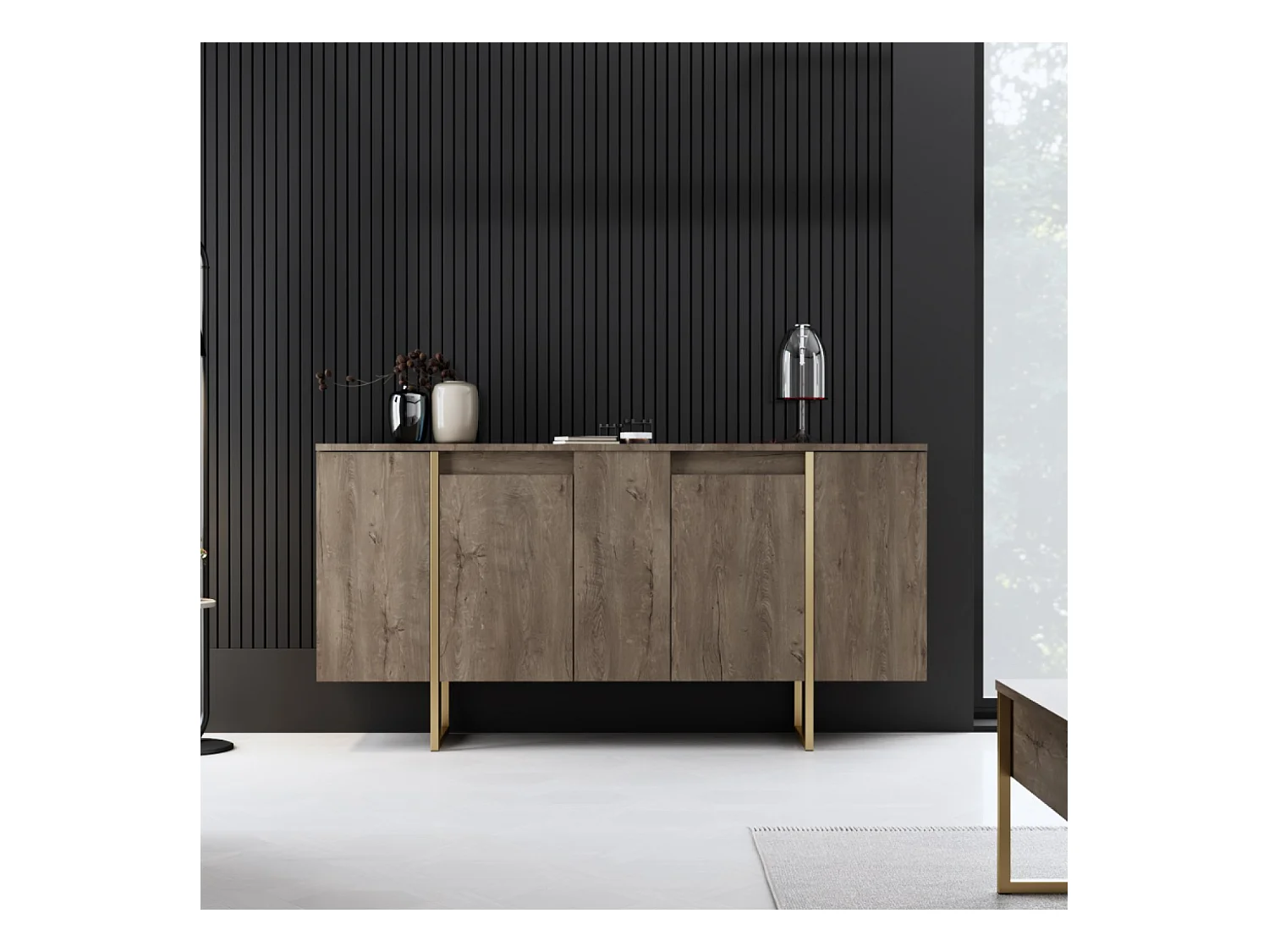 Buffet design bois et or 160 cm - 4 portes LUXOR