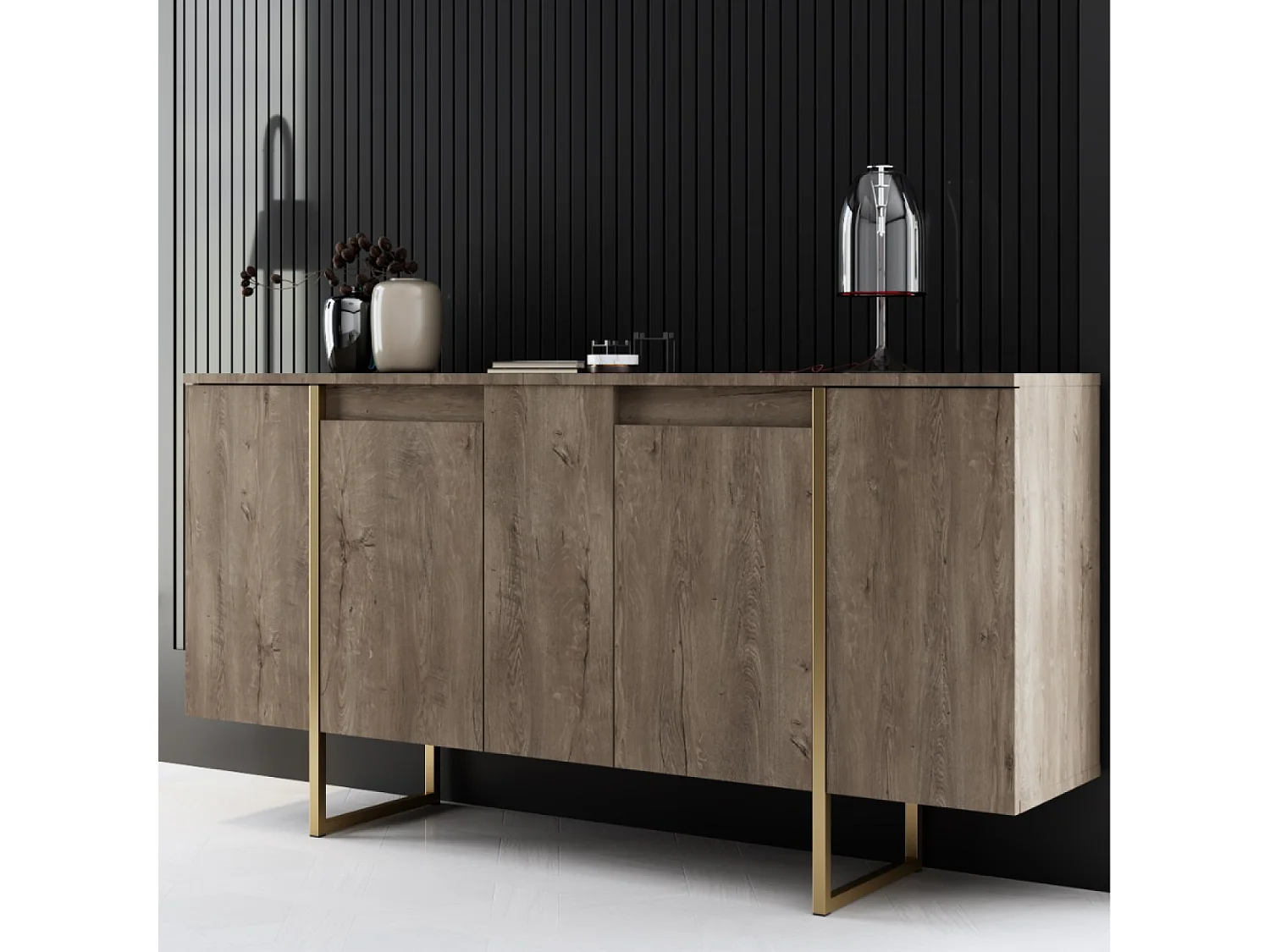 Buffet design bois et or 160 cm - 4 portes LUXOR