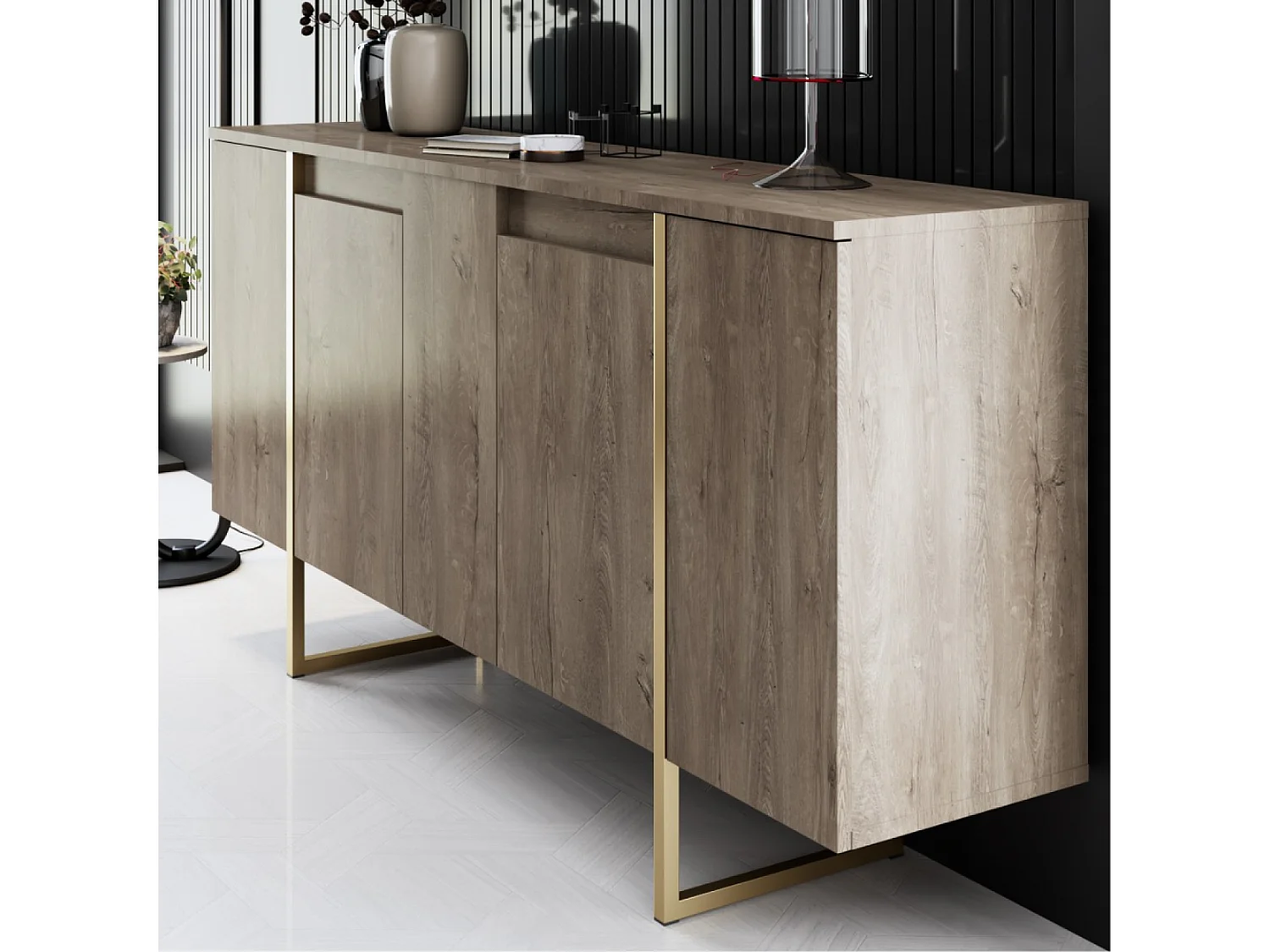 Buffet design bois et or 160 cm - 4 portes LUXOR