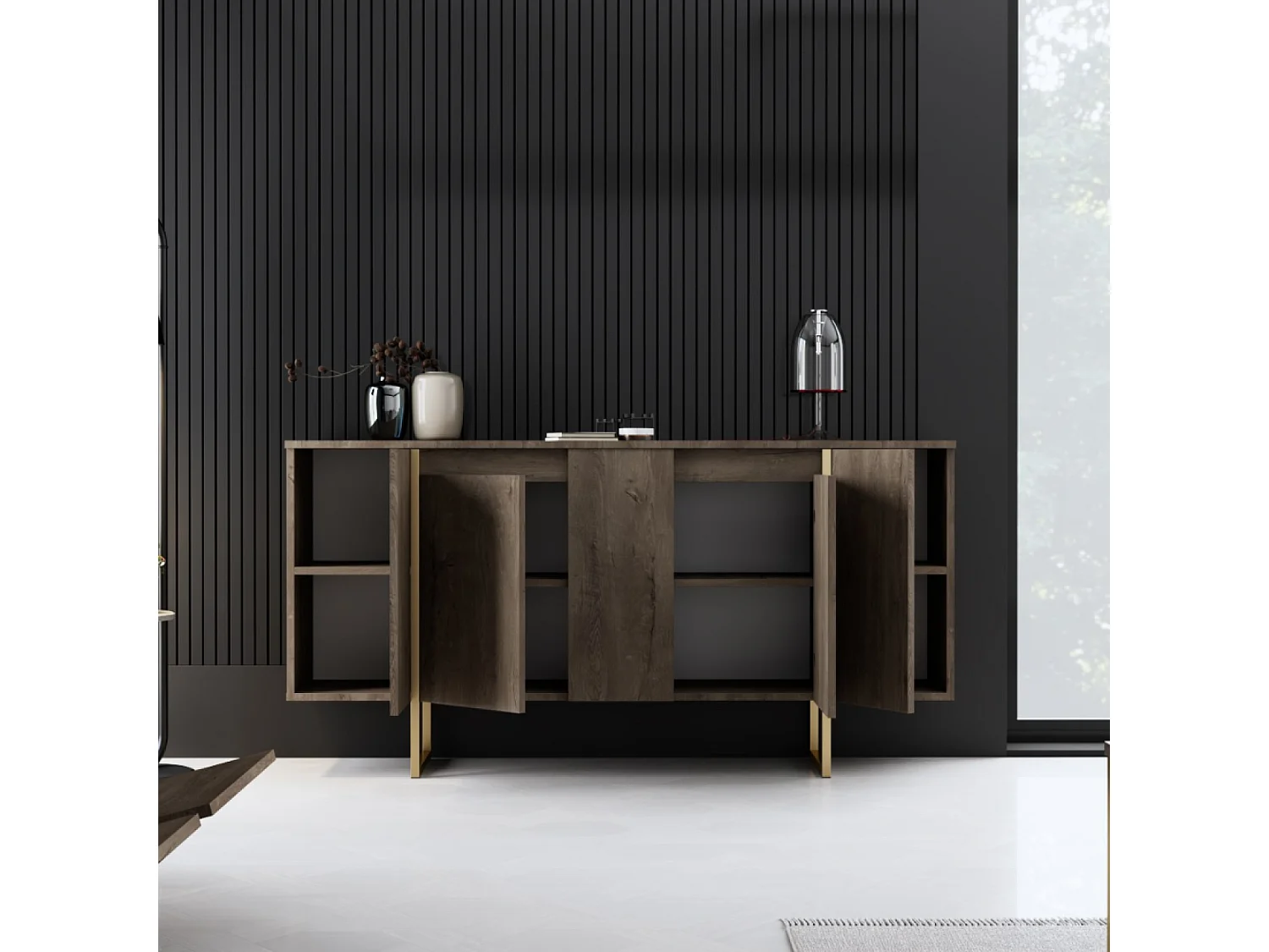 Buffet design bois et or 160 cm - 4 portes LUXOR