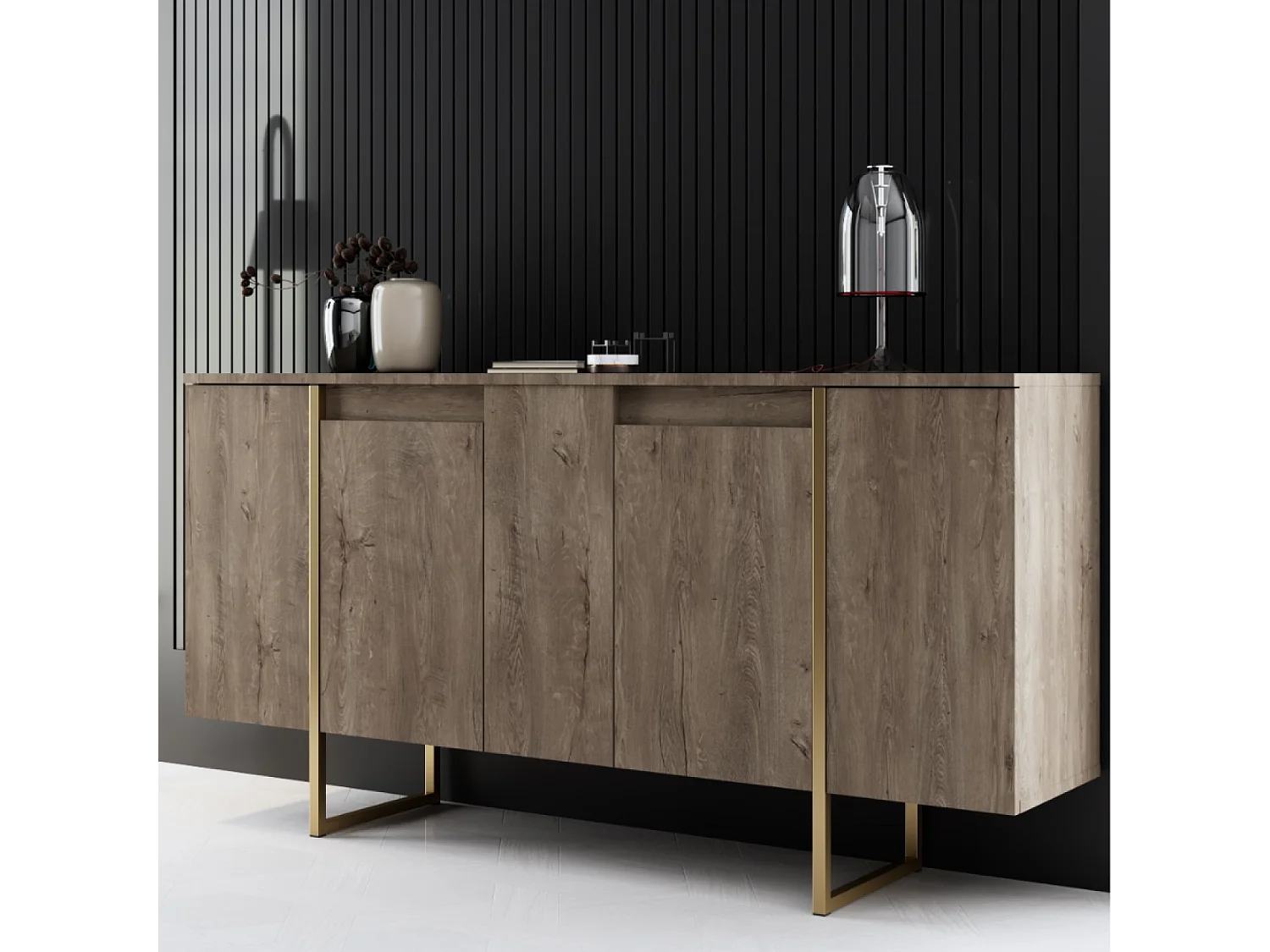 Buffet design bois et or 160 cm - 4 portes LUXOR