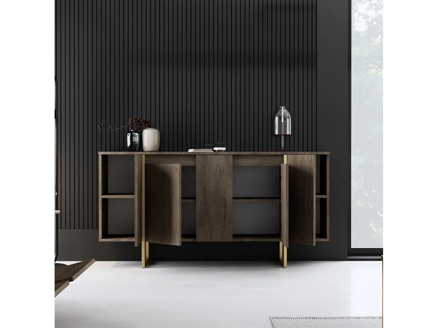 Buffet design bois et or 160 cm - 4 portes LUXOR