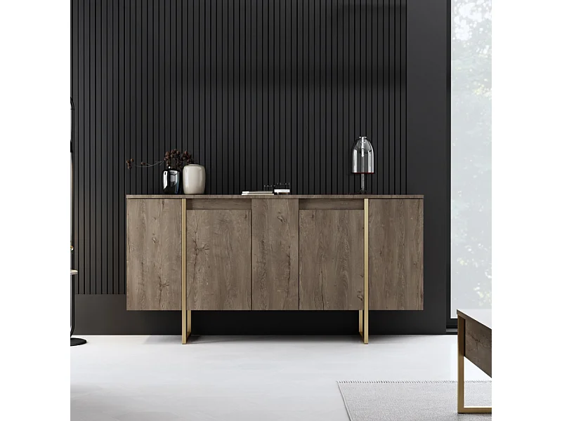 LUXOR - Credenza design legno e oro 160 cm - 4 ante