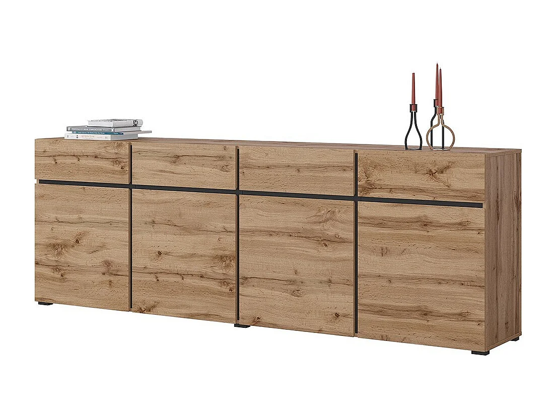 Buffet XL coloris chêne et noir 225cm collection HAVANA. Aparador de diseño con 4 puertas y 4 cajones.
