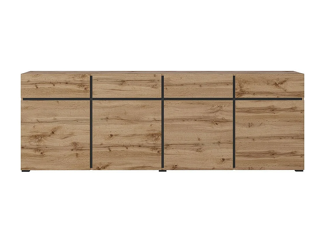 Buffet XL coloris chêne et noir 225cm collection HAVANA. Aparador de diseño con 4 puertas y 4 cajones.