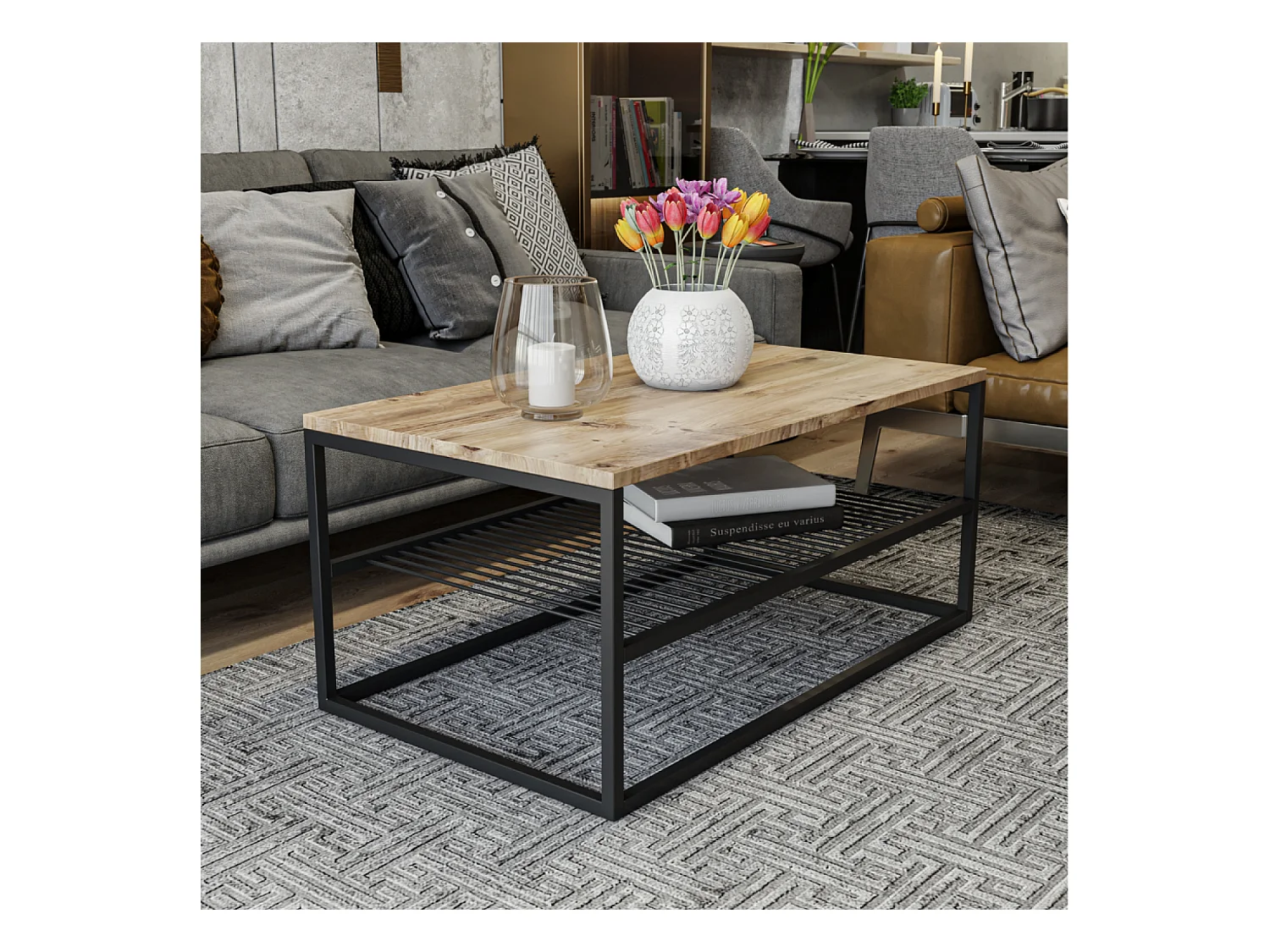 Table basse industrielle avec étagère FACTORY