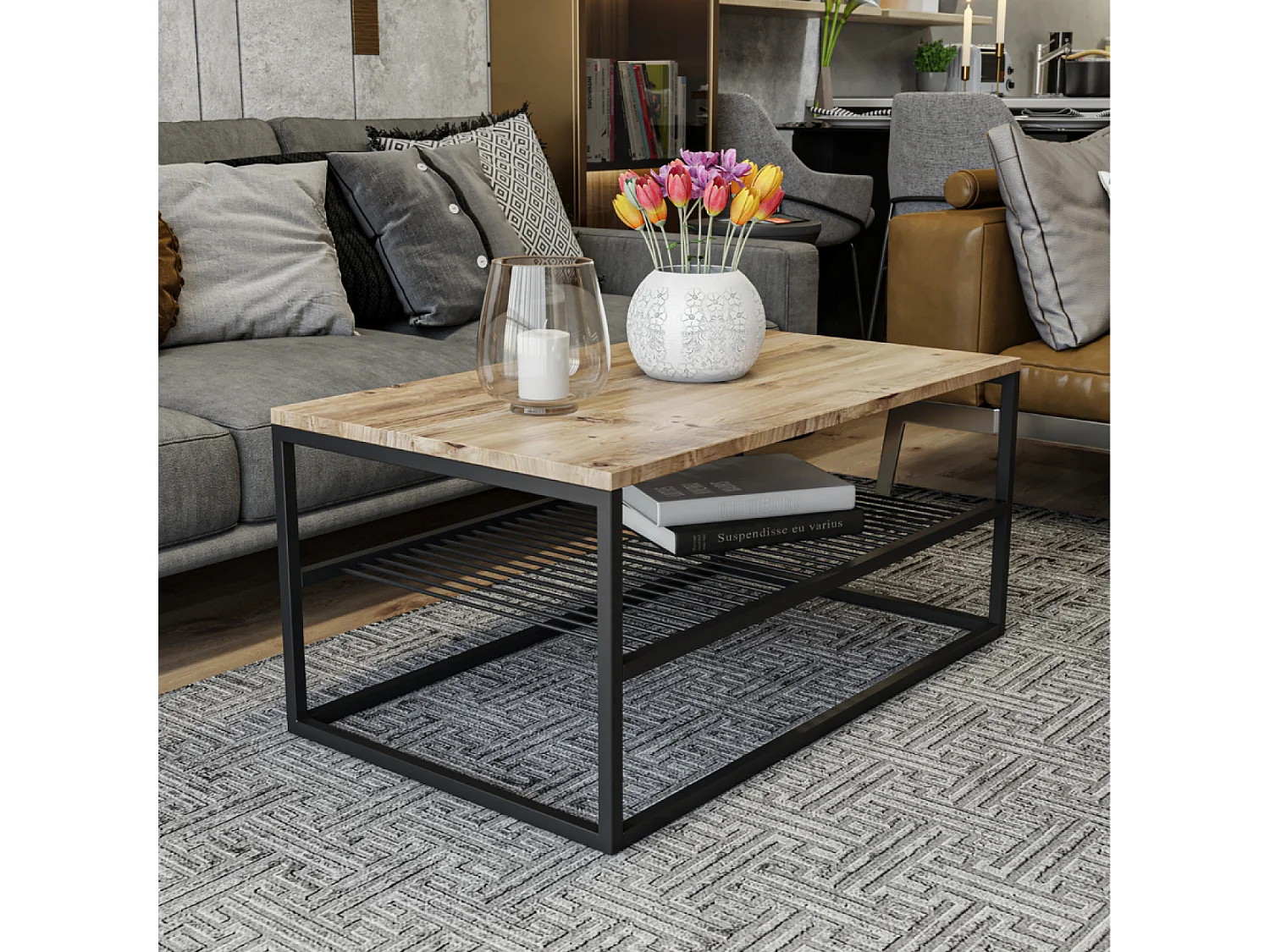 Table basse industrielle avec étagère FACTORY