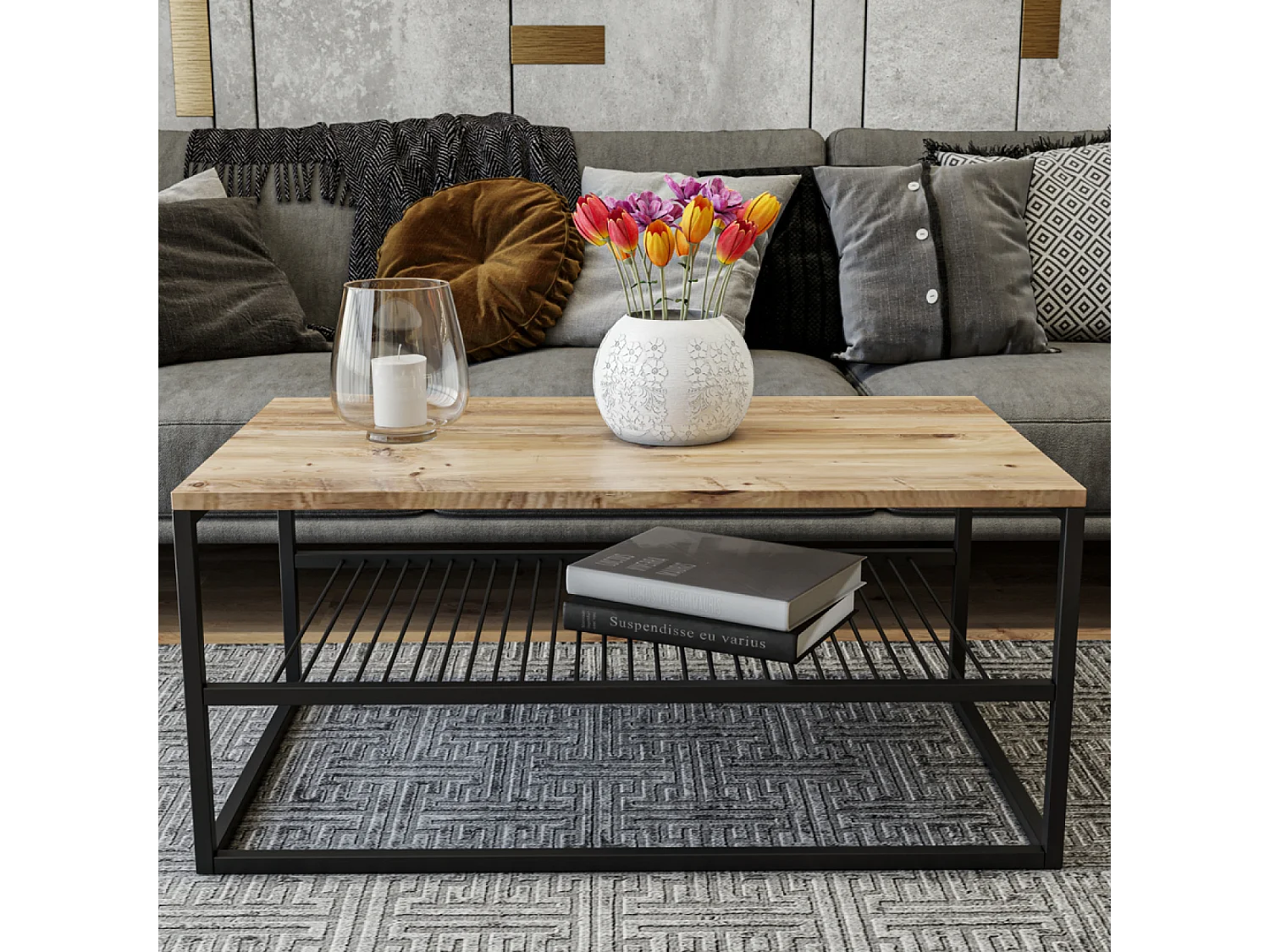 Table basse industrielle avec étagère FACTORY