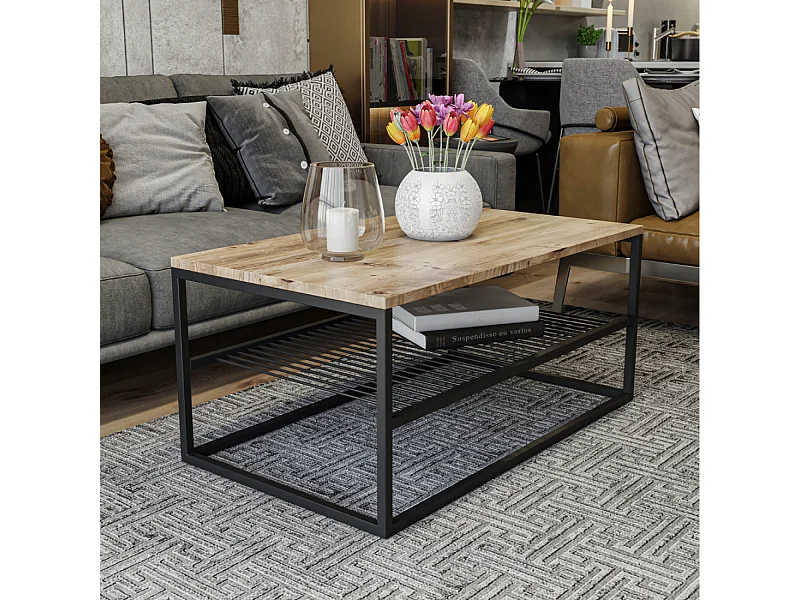 Table basse industrielle avec étagère FACTORY