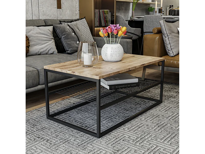 Table basse industrielle avec étagère FACTORY