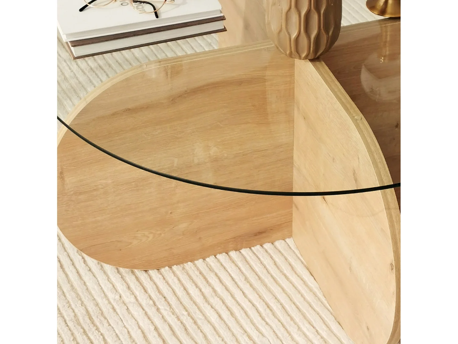 Table basse en bois et plateau en verre RIBE