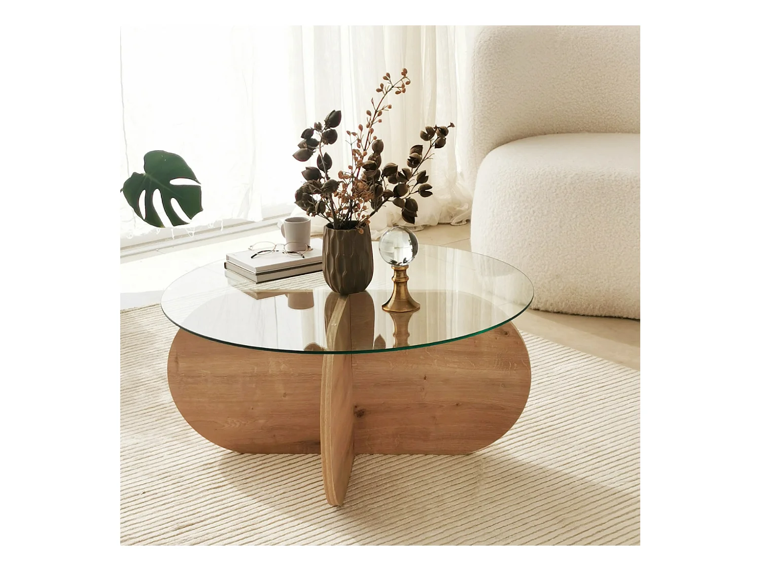 Table basse en bois et plateau en verre RIBE