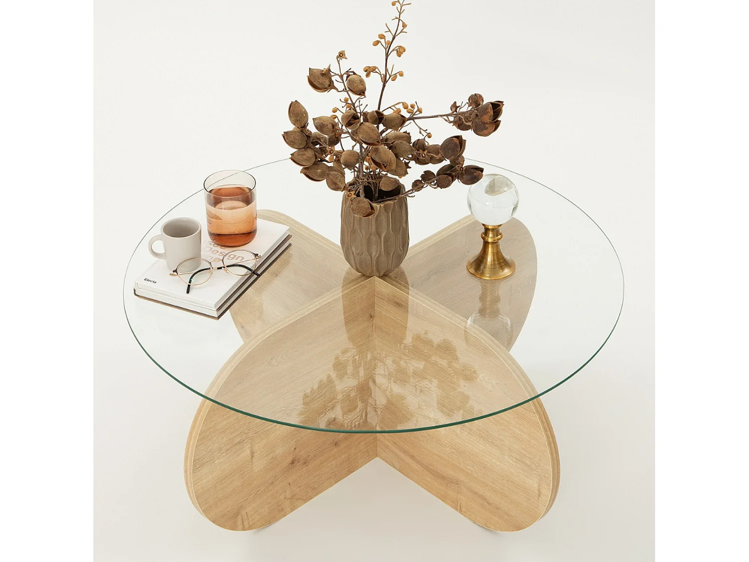 Table basse en bois et plateau en verre RIBE