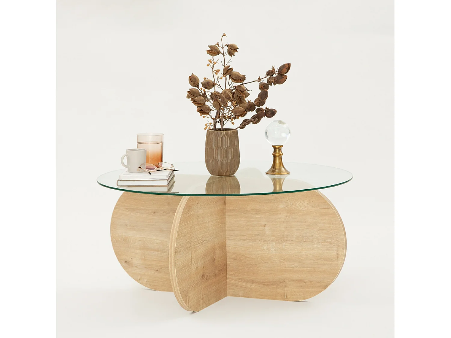 Table basse en bois et plateau en verre RIBE