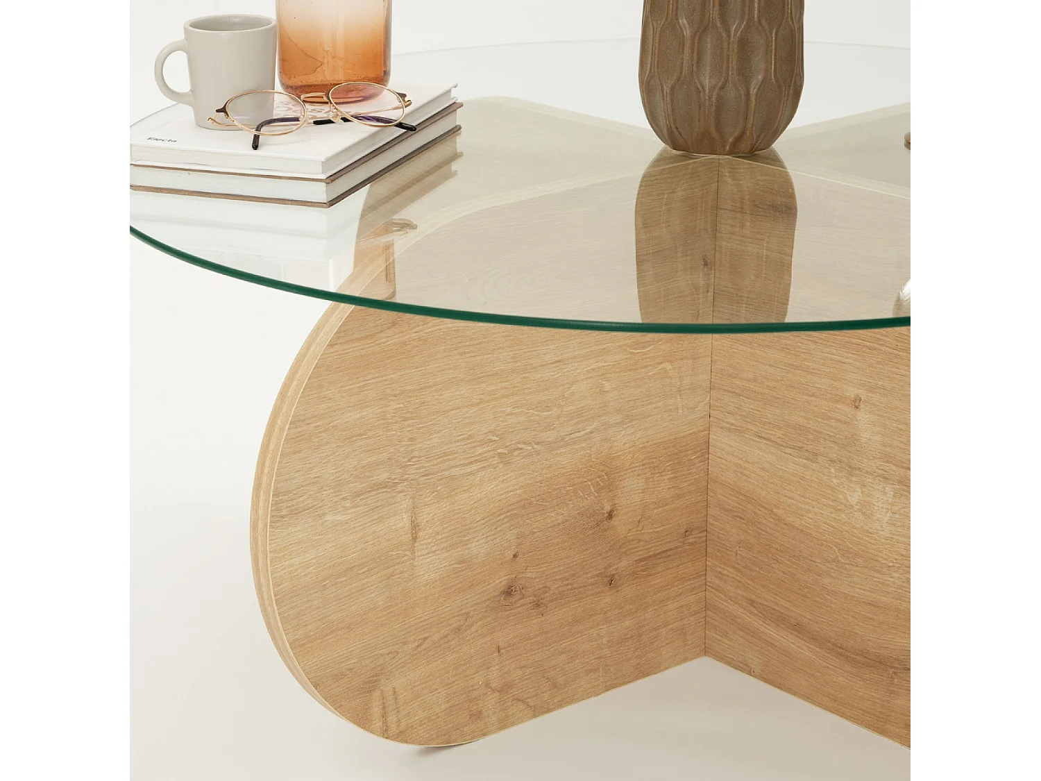 Table basse en bois et plateau en verre RIBE