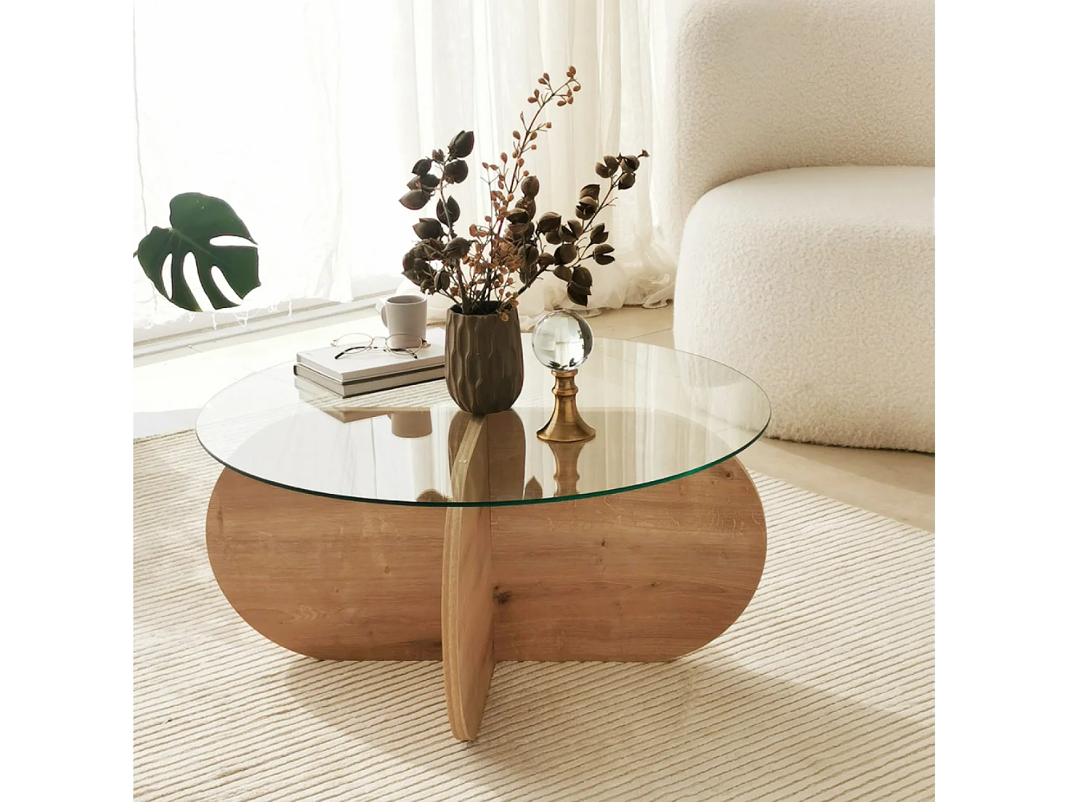 Table basse en bois et plateau en verre RIBE