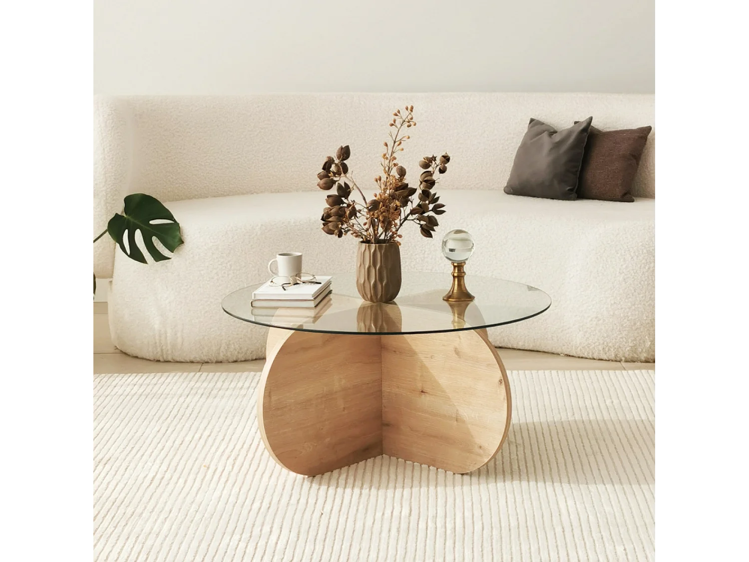 Table basse en bois et plateau en verre RIBE