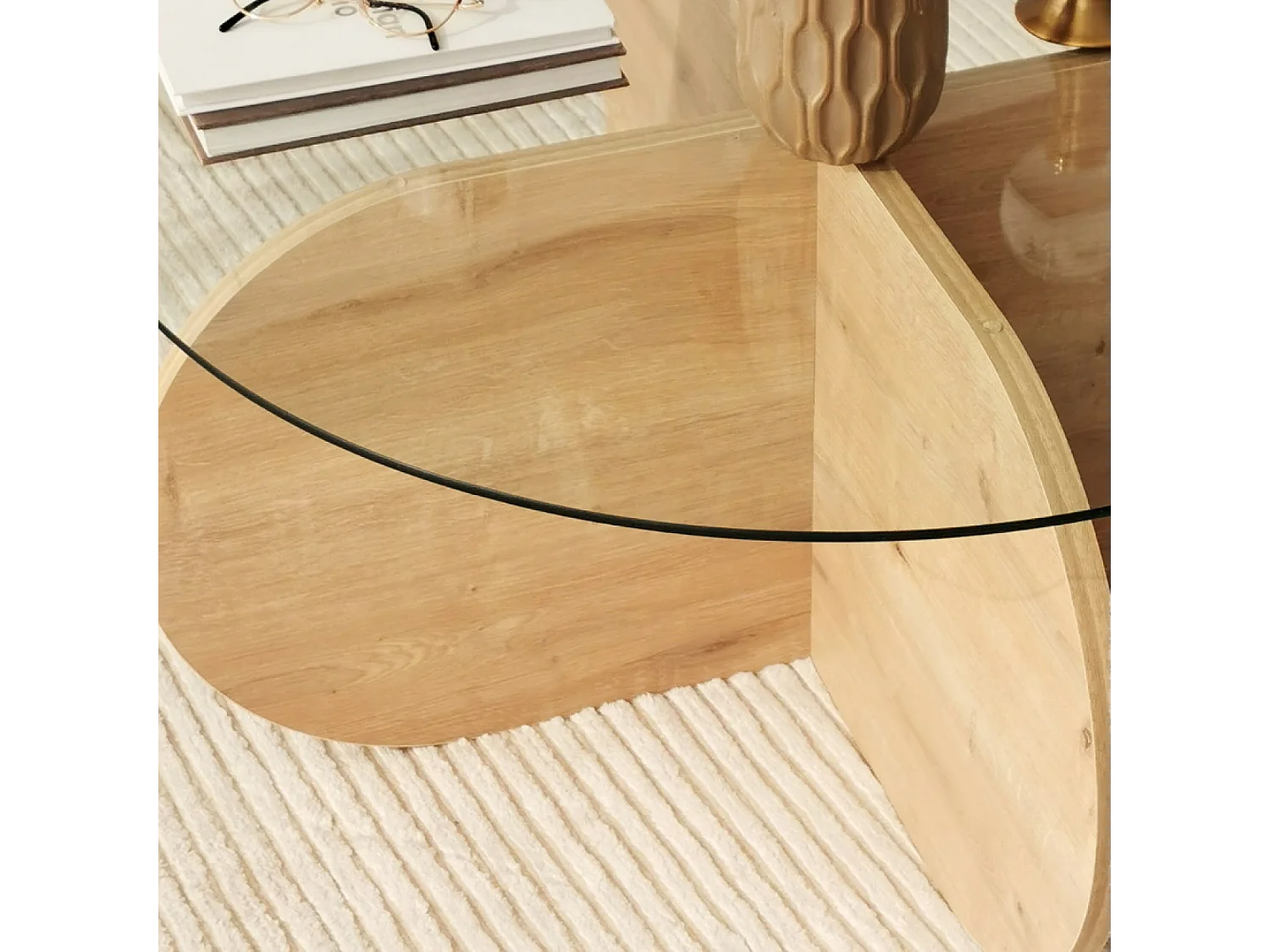 Table basse en bois et plateau en verre RIBE