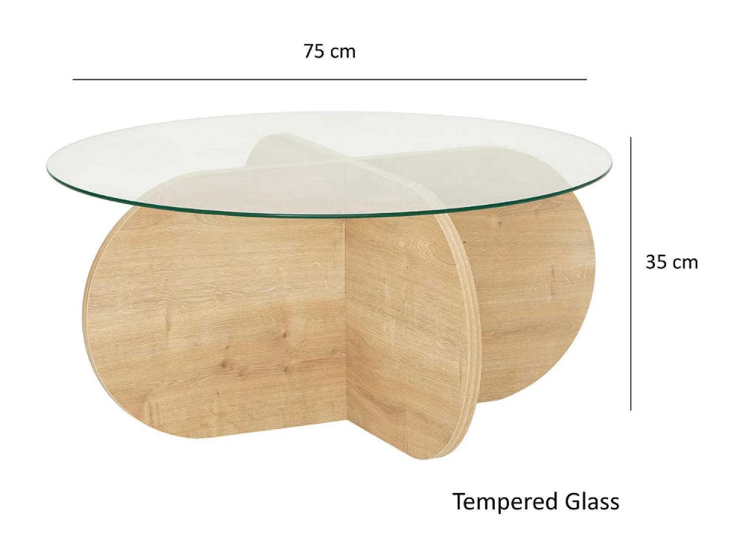 Runder Couchtisch aus Holz mit Glasplatte RIBE