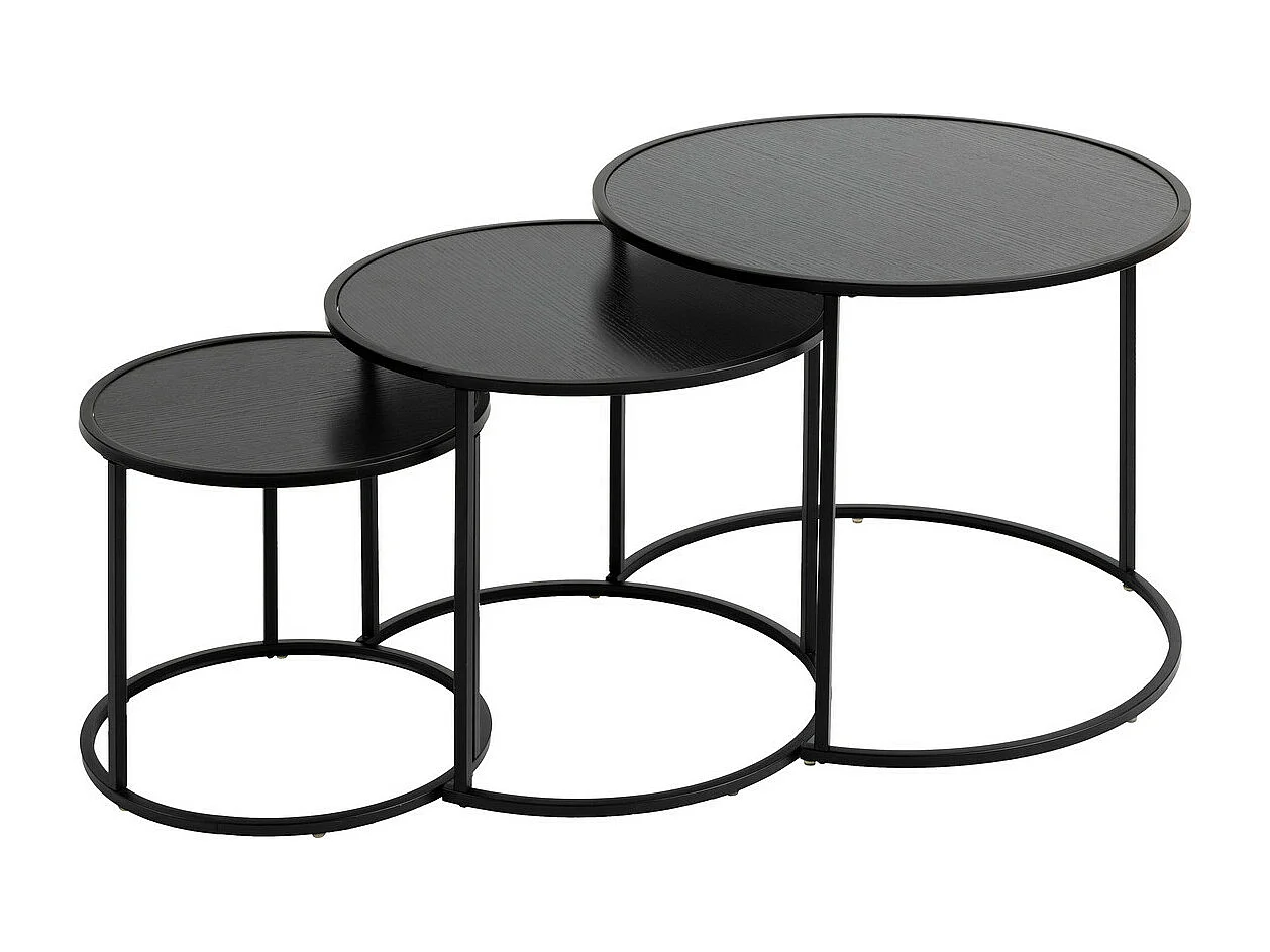 Set de 3 Tables d'appoint en métal noir D 35 D 45 et D 54 cm