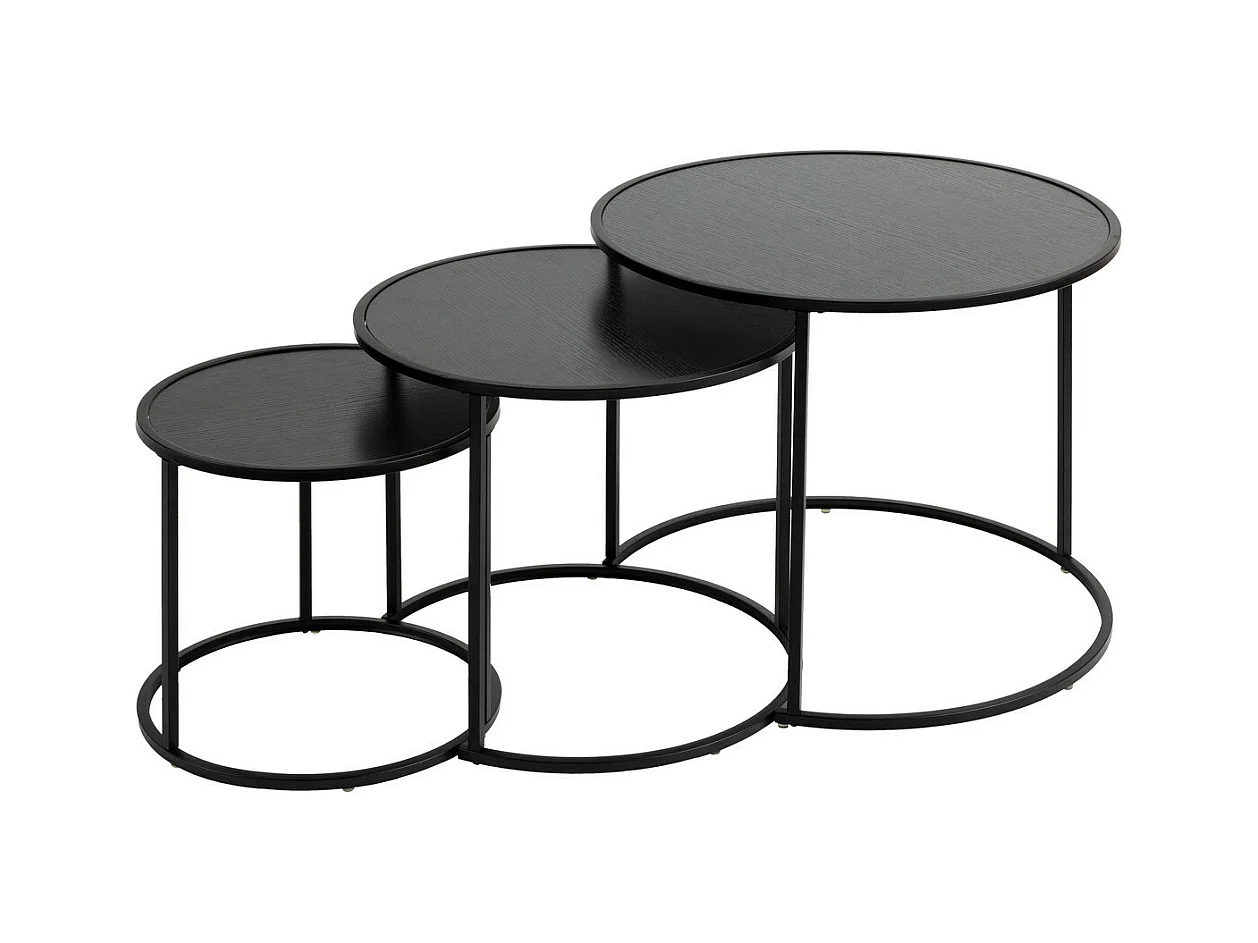 Set de 3 Tables d'appoint en métal noir D 35 D 45 et D 54 cm