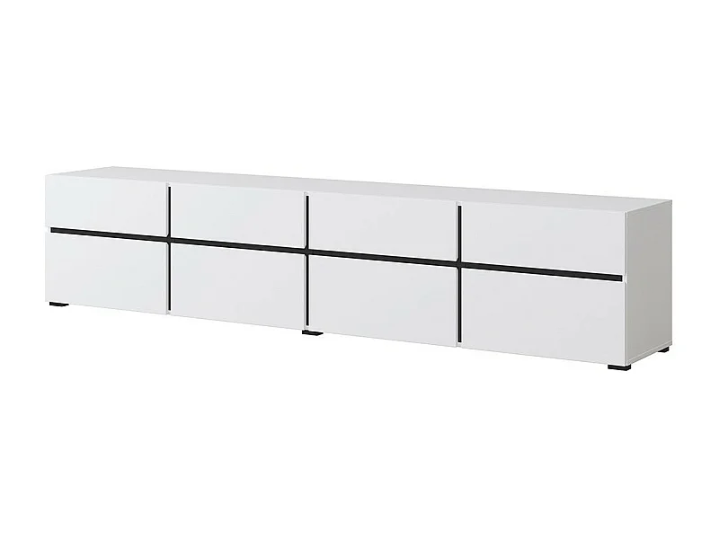 Meuble TV XL coloris blanc et noir 225cm collection HAVANA. Meuble design avec 4 portes et 4 tiroirs.
