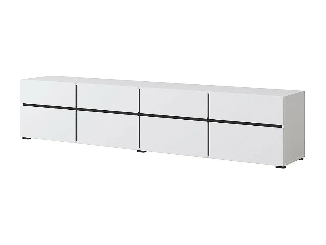 Meuble TV XL coloris blanc et noir 225cm collection HAVANA. Meuble design avec 4 portes et 4 tiroirs.