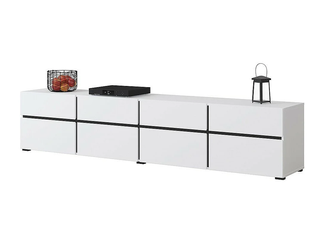 Meuble TV XL coloris blanc et noir 225cm collection HAVANA. Meuble design avec 4 portes et 4 tiroirs.