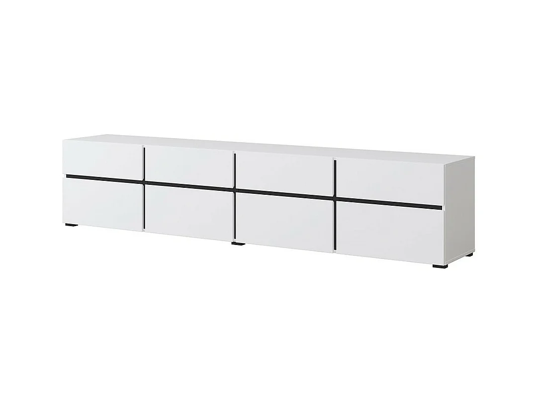 Meuble TV XL coloris blanc et noir 225cm collection HAVANA. Meuble design avec 4 portes et 4 tiroirs.