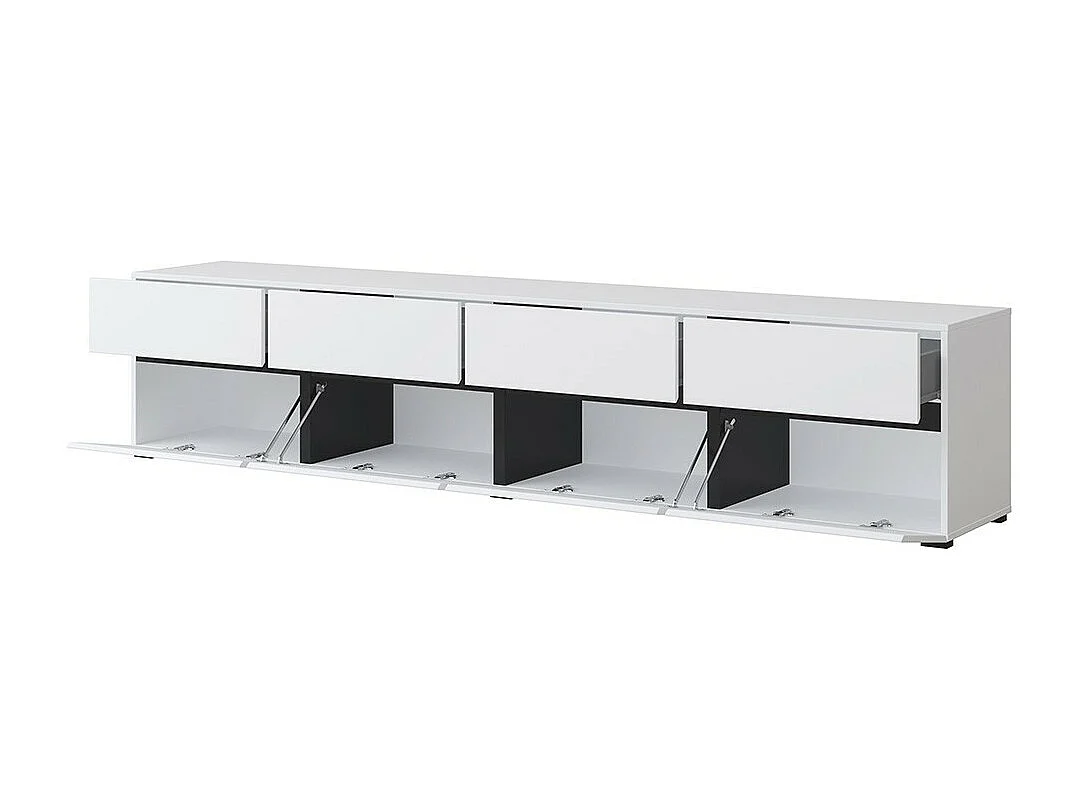 TV-meubel XL in wit en zwart 225cm collectie HAVANA. Design meubel met 4 deuren en 4 laden.