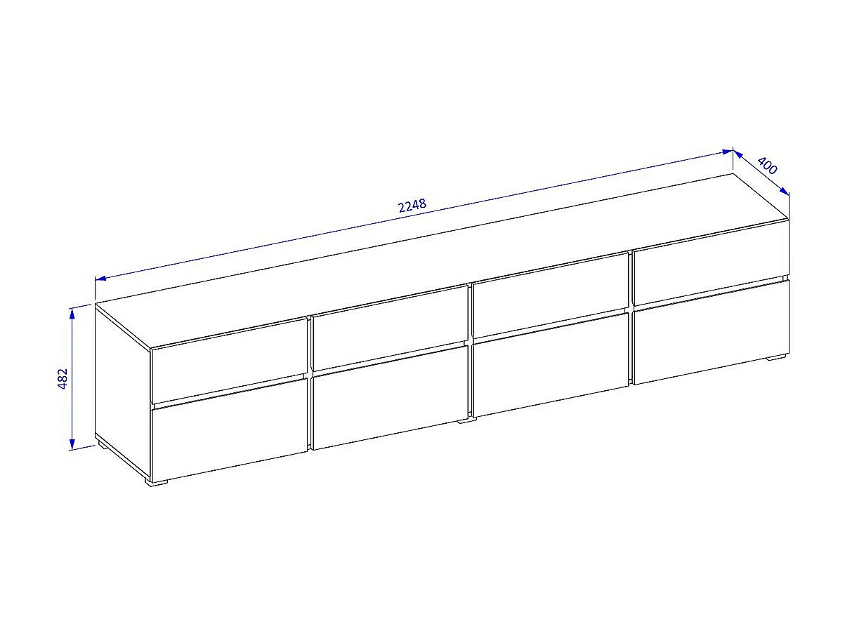 TV-meubel XL in wit en zwart 225cm collectie HAVANA. Design meubel met 4 deuren en 4 laden.