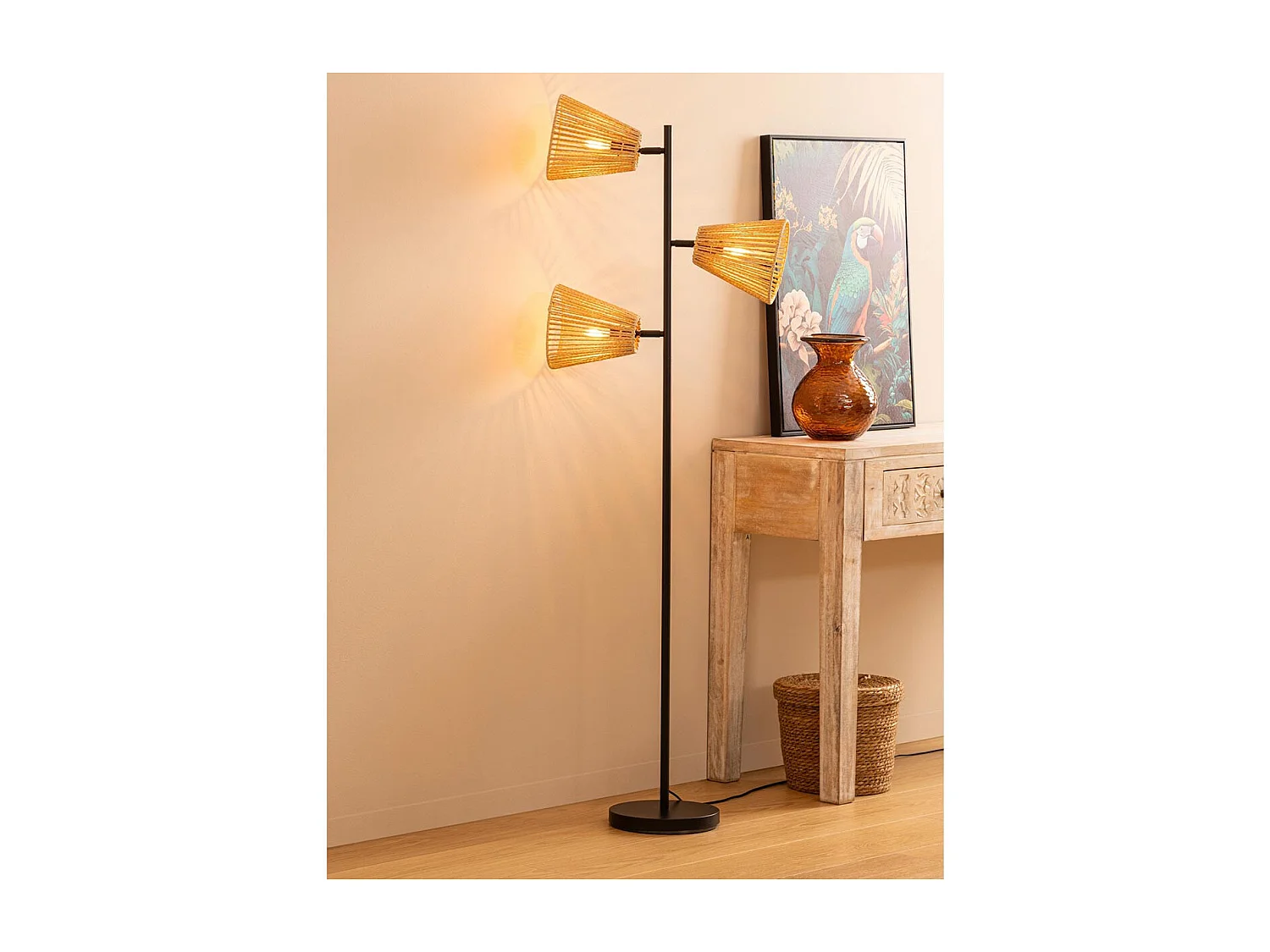Lampadaire 3 Abat-jours "Gaida" 150cm Naturel
