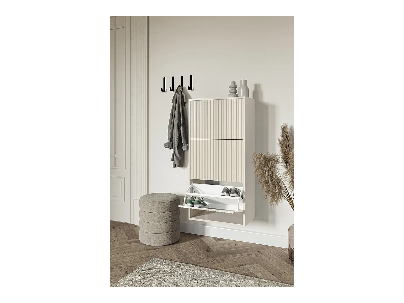 Wand-Schuhschrank mit 3 Klappen - Greige - 50 cm - VELDIO