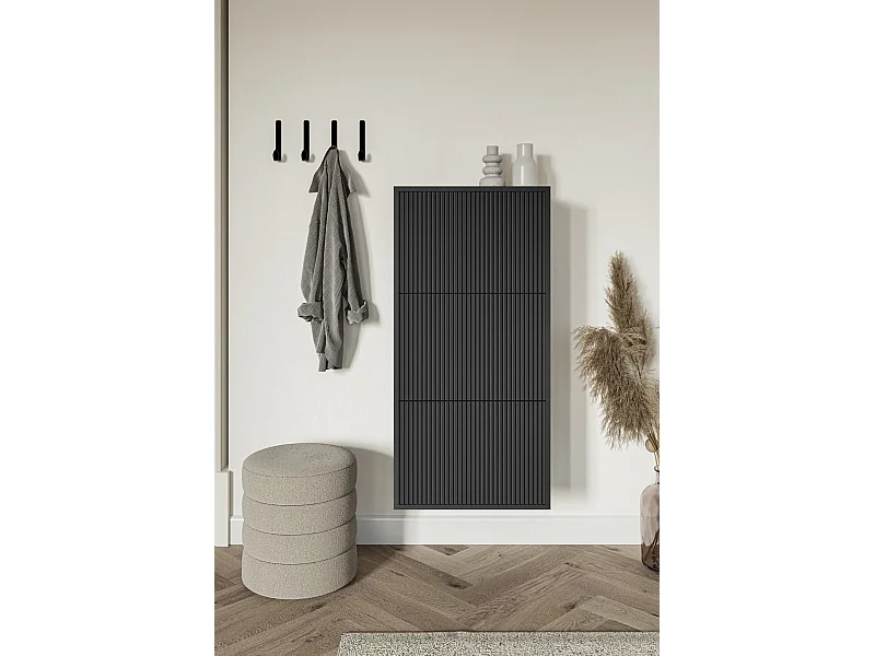Wand-Schuhschrank mit 3 Klappen - Schwarz - 50 cm - VELDIO