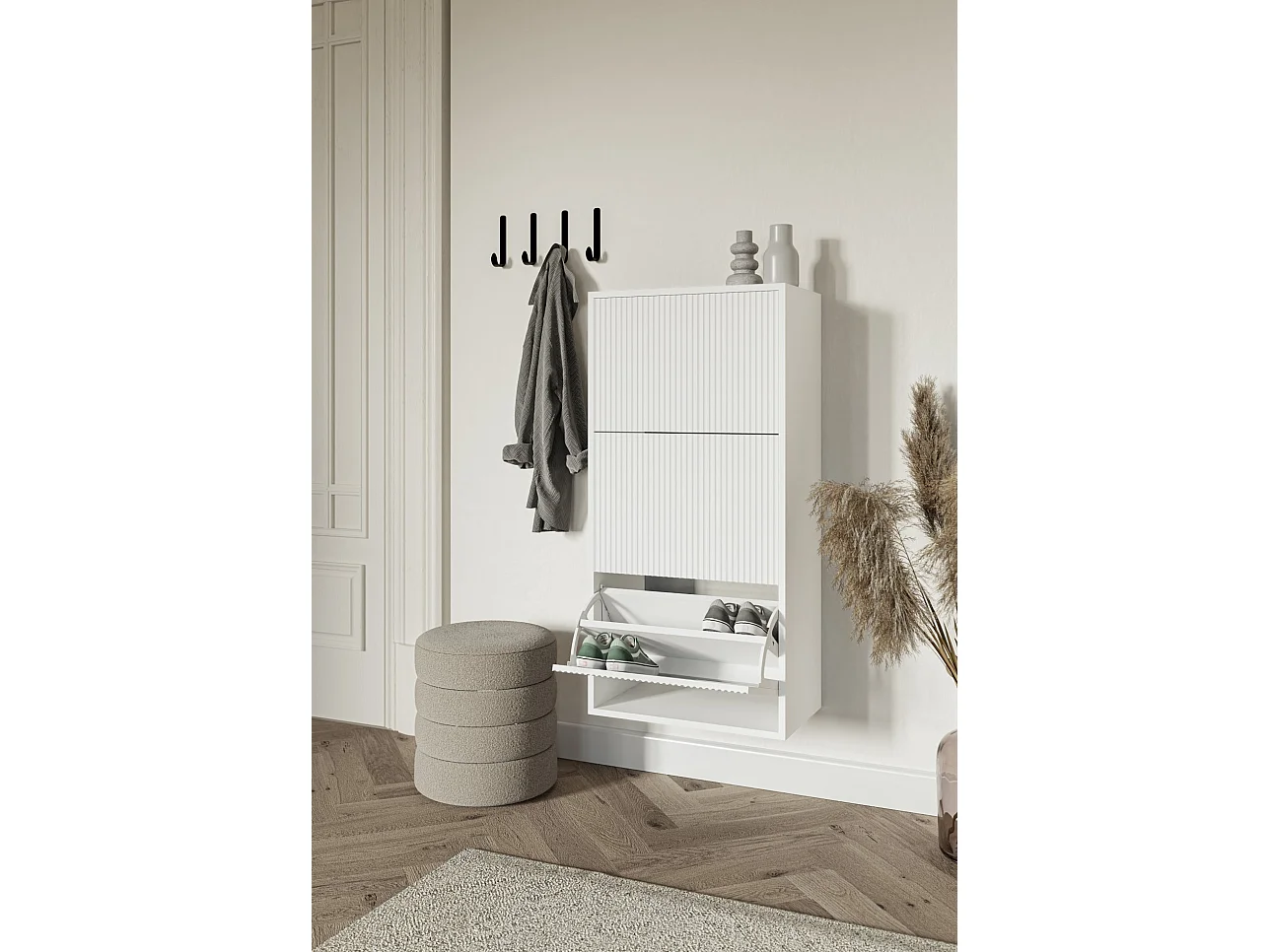 Meuble à chaussures suspendu - blanc - 50x30x125 cm - VELDIO