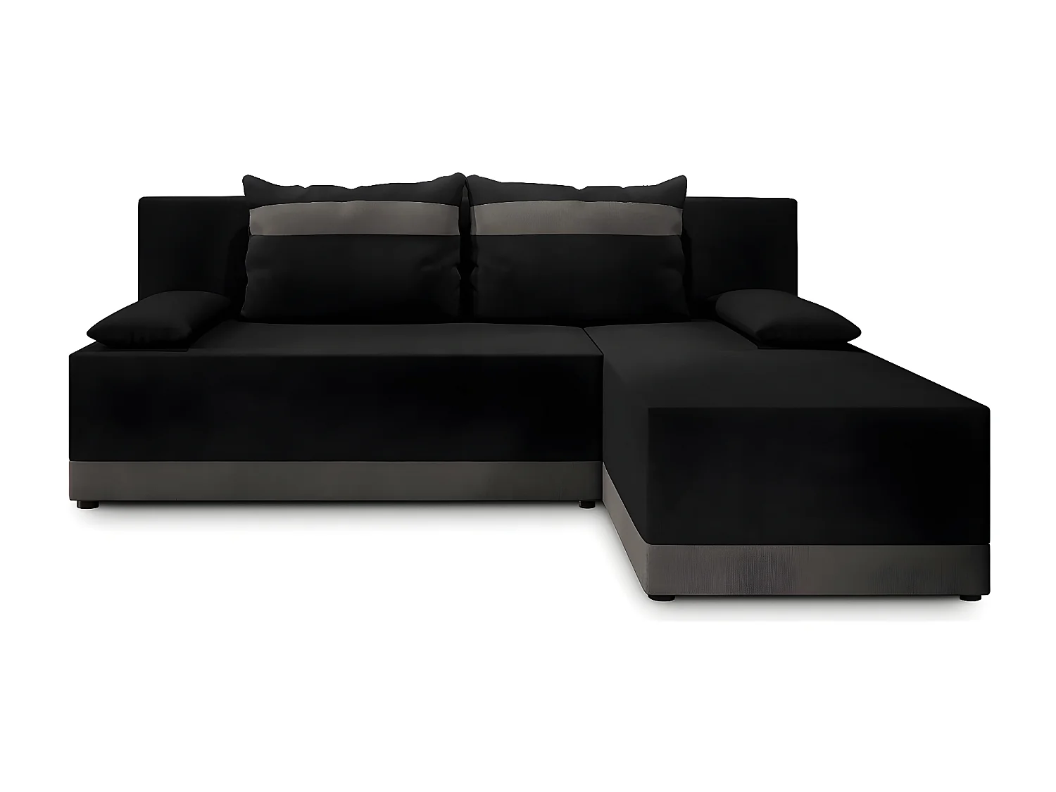 Canapé d'angle gauche convertible + coffre " Roco L"- 3 places - 200 x 139 x 83 cm - Noir Gris