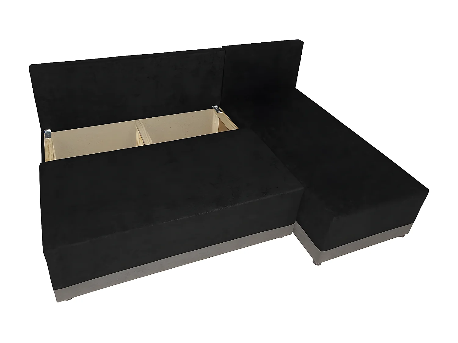 Canapé d'angle gauche convertible + coffre " Roco L"- 3 places - 200 x 139 x 83 cm - Noir Gris