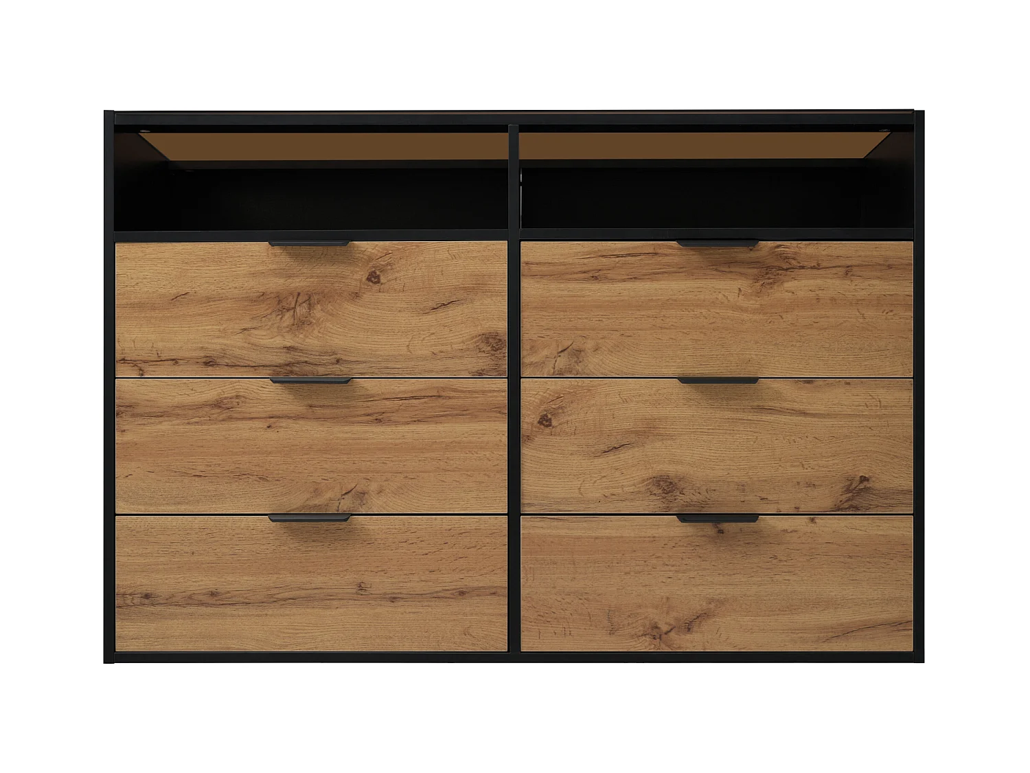 Kommode mit 6 Schubladen und 2 Fächern – Glasplatte – Braun