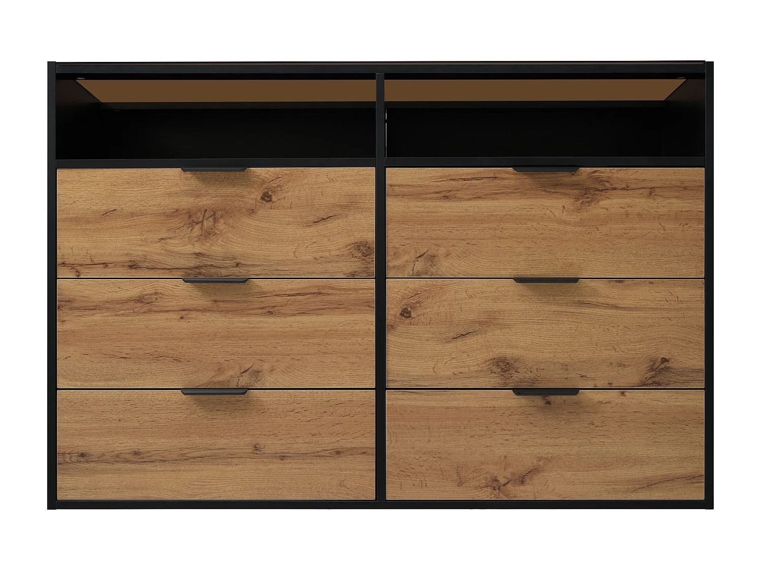 Ladekast met 6 laden en 2 vakken - glazen blad - Bruin
