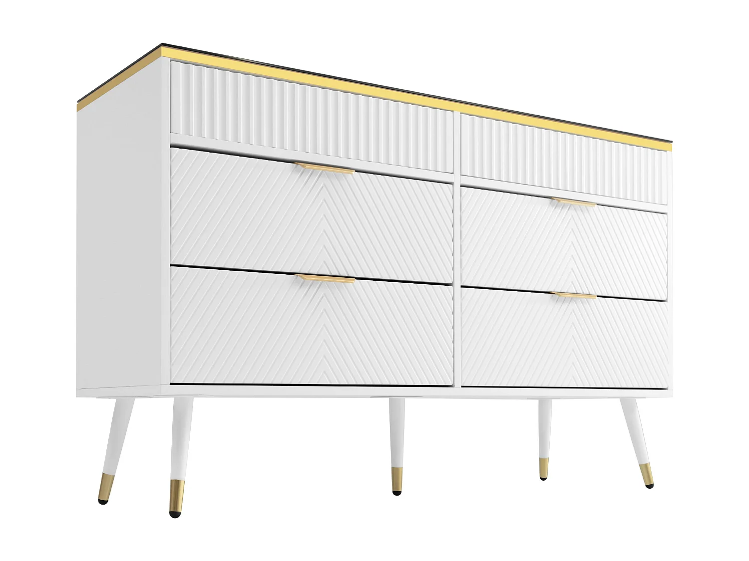 Cassettiera con 6 cassetti e scomparti divisi - piano in vetro - Bianco