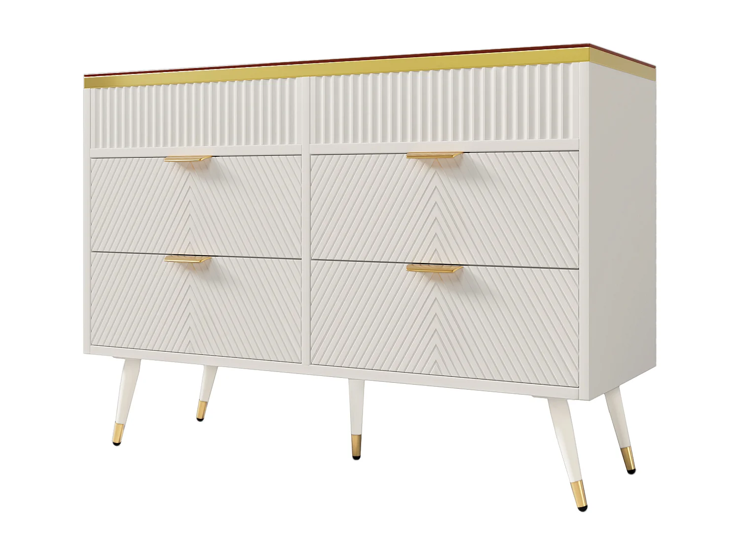 Commode avec 6 tiroirs et compartiments divisés - plateau en verre - Blanc