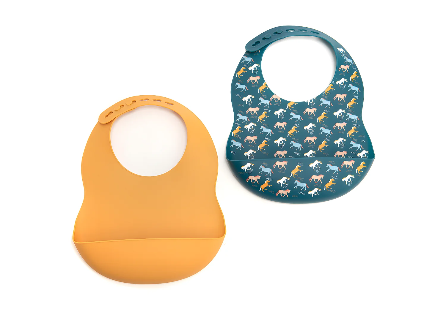 Lot de 2 bavoirs bleu et moutarde