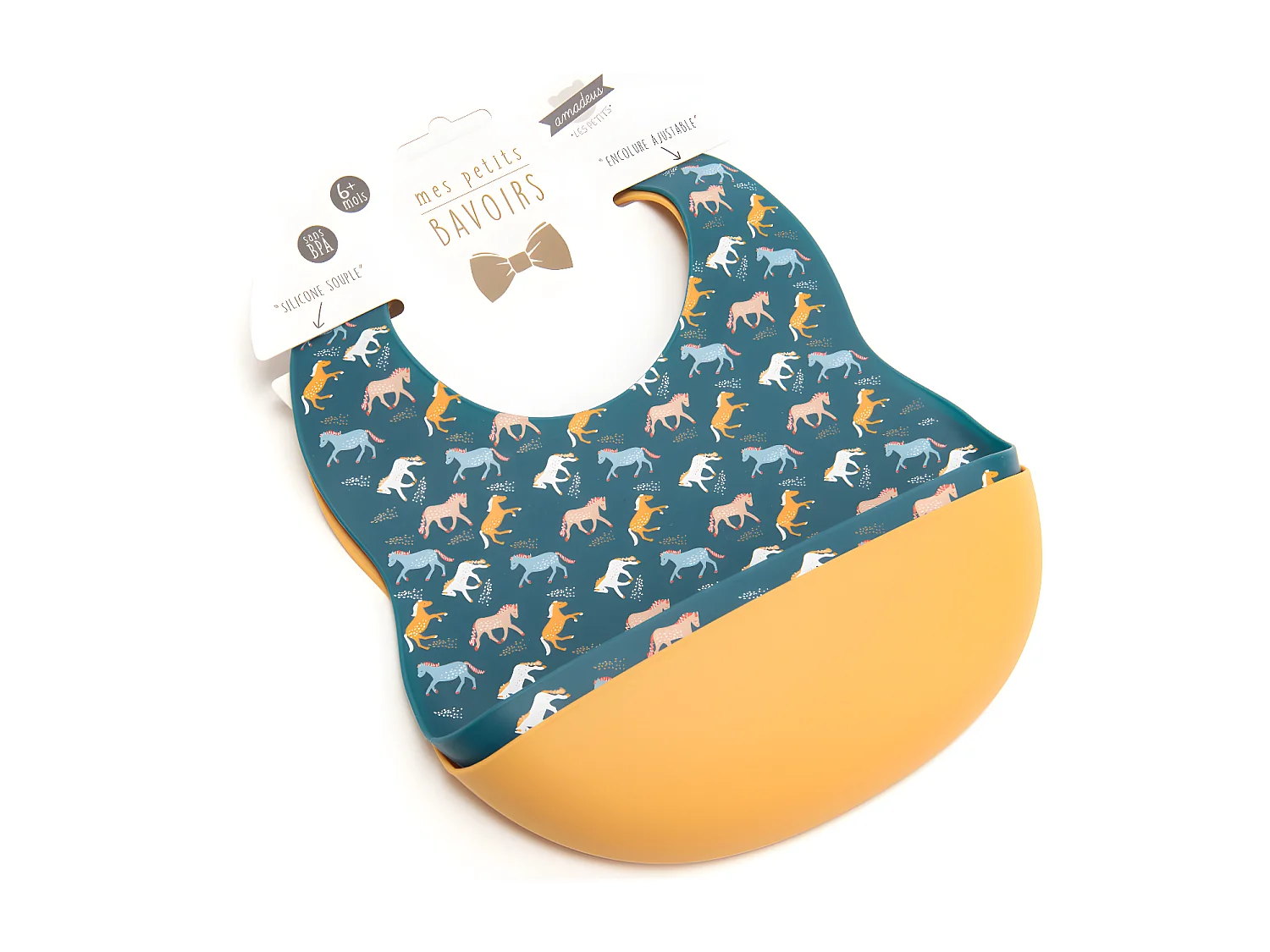 Lot de 2 bavoirs bleu et moutarde